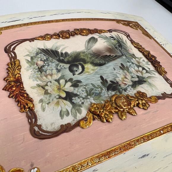 Custom Artisan Upcycled Trinket Sewing Box Decoupage Hand Painted Velvet Mirror - Picture 6 of 16